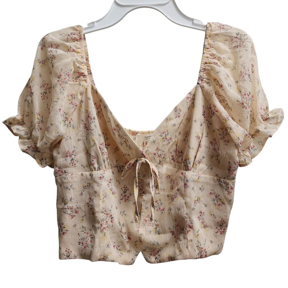 ACTIVE USA COLLECTION Floral Puff Sleeve Blouse Crop Top Size L